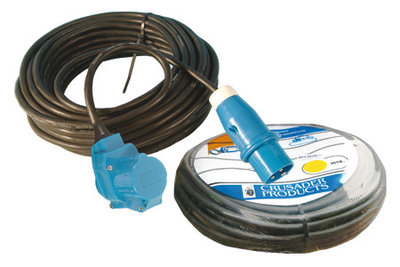 Kabel 25m. CEE incl winkelstekker(haakse koppeling) en verloop